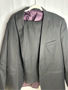 Perry Ellis Black Suit Blazer with Purple Inner Lining